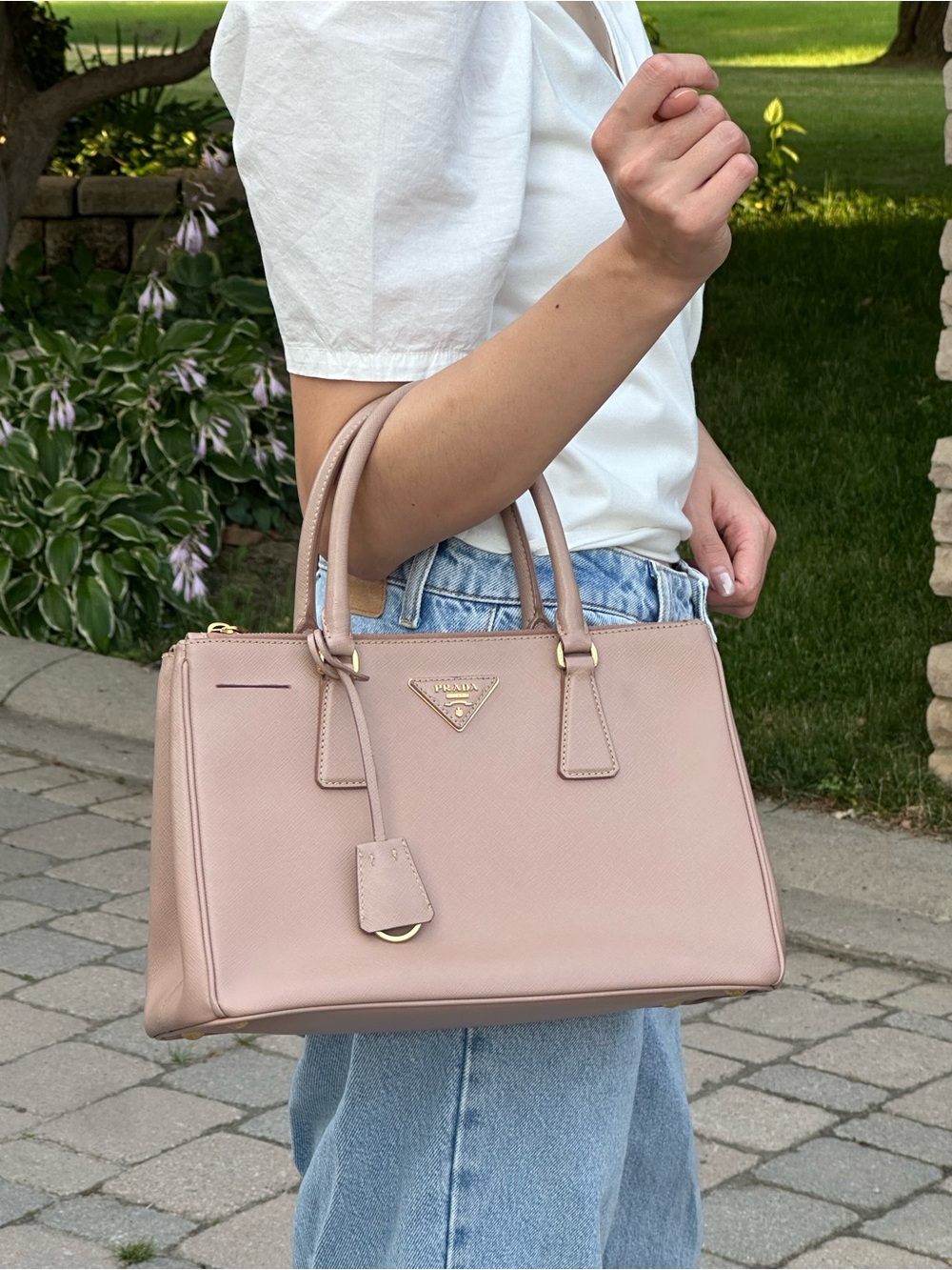 Prada Blush Beige Saffiano Galleria Medium Bag